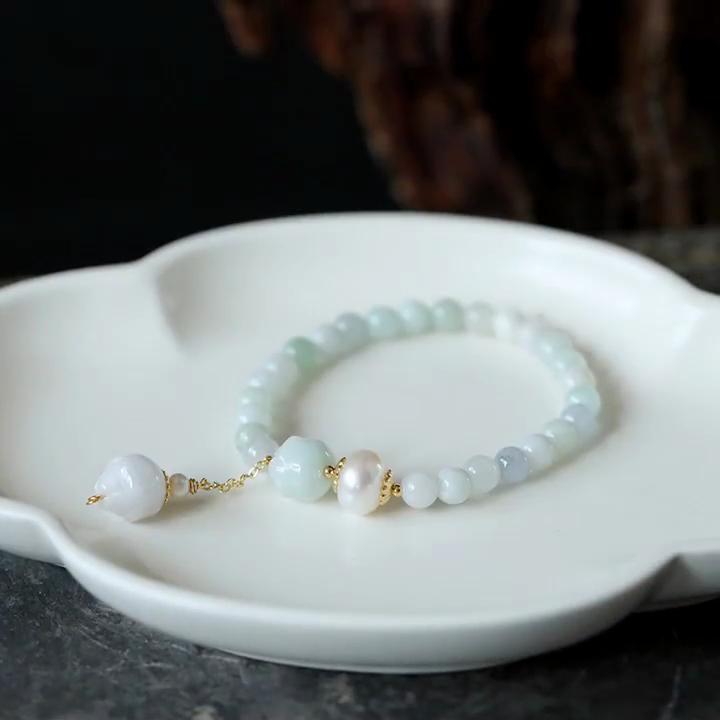 Natural Freshwater Shell Jade Lotus Bracelet Valentine's Day Gift Jade Bracelet