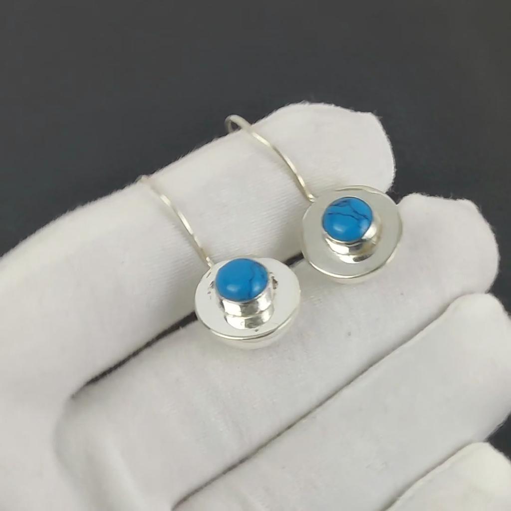 Natural Blue Turquoise Gemstone Earrings, 925 Sterling Silver Earring, Handmade Boho Silver Jewelry Dangle Earrings, Birthday Gift
