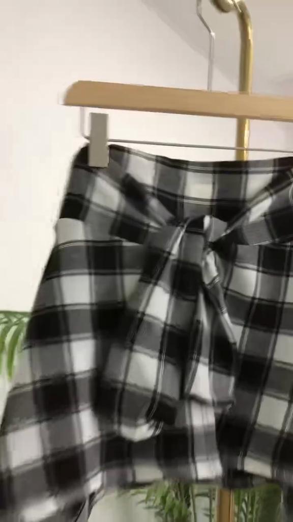 Elastic Waistband Plaid Irregular Skirt Short Skirt with Tie Up Bow Tie Sporty Street Dance Style for Women
