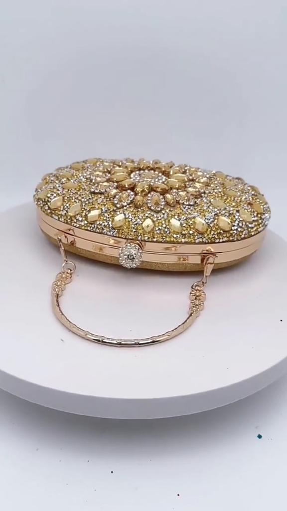 Rhinestone Clutch Purses for Women Evening Wedding Formal - Round Pearl Clasp Handbag - Crystal Diamond Bag