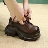 Johnature Plateauschuhe im britischen Stil, Pendlerhöhe, höhenerhöhend, echtes Leder, Schnürschuhe, Damenschuhe