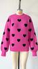 Maglione da Donna Grigio con Stampa a Cuori in Maglia Girocollo Largo Manica Lunga Pullover Casual