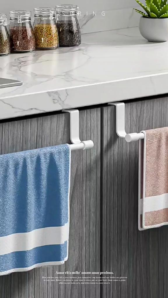 Mounted Kitchen Cabinet Towel Rack – Space Saving Dishcloth Holder ,No Drill Installation, Organizing Hand Towels and Dishcloths, Towel Racks