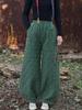 Johnature Women Vintage Winter Warm Bloomers Pants Solid Color Elastic Waist Trousers Loose Pocket Pants