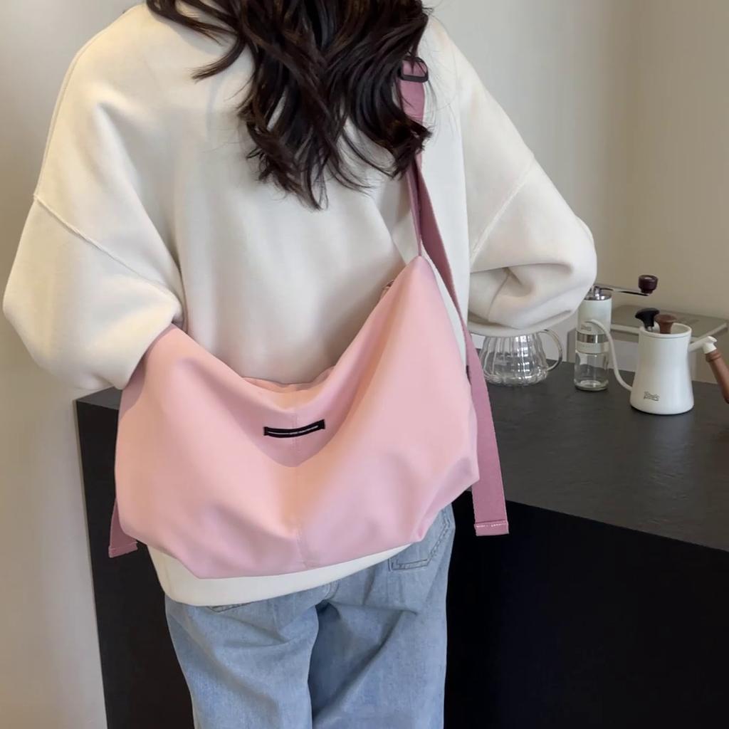Canvas Crossbody Bag Women's Travel Large Capacity Tote Bag Solid Color Shoulder Bag