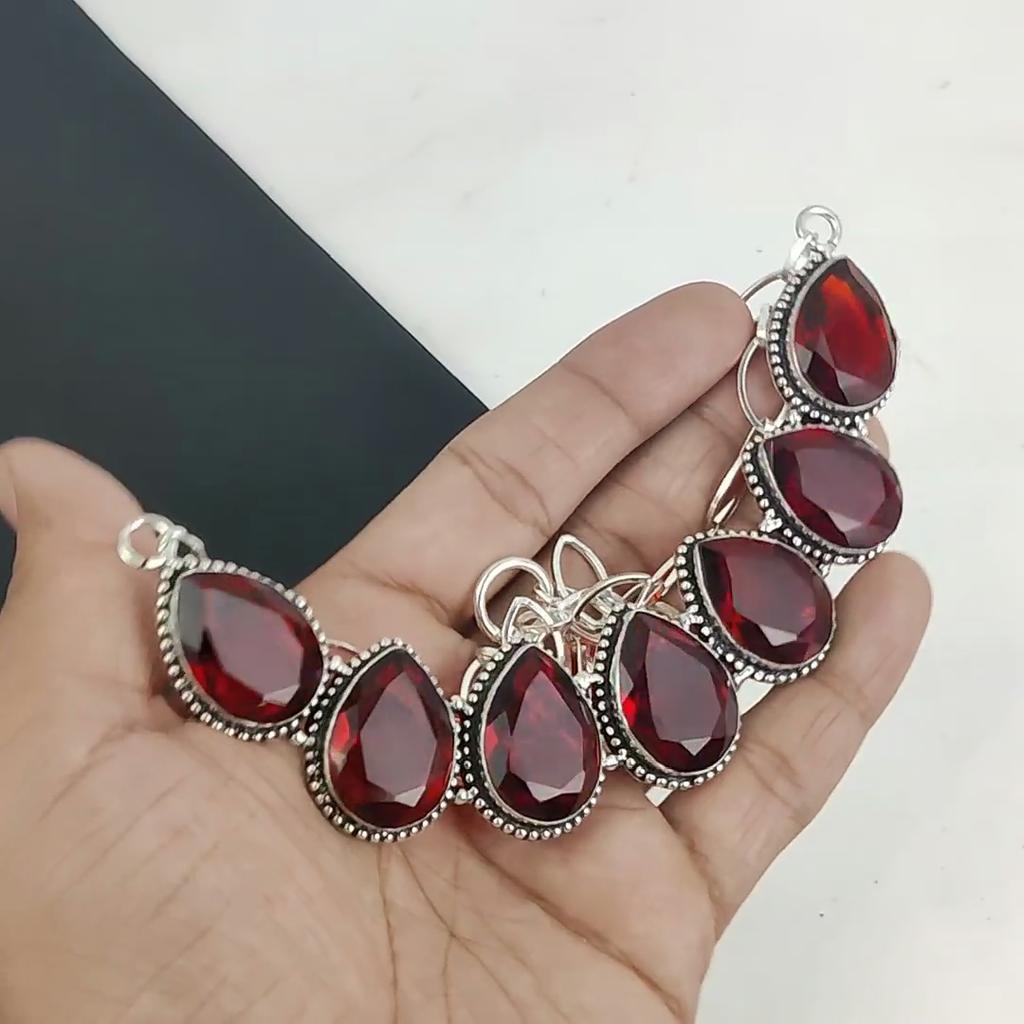 Amazing Red Garnet Gemstone Handmade Jewelry, 925 Sterling Silver Necklace, Red Garnet Silver Necklace For Wife, Unisex Necklace, BIrthday Gift
