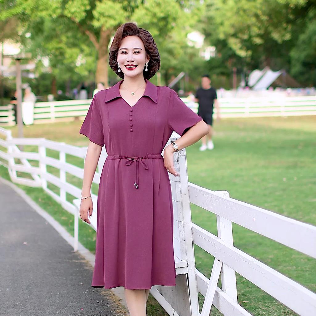 Elegantní šaty pro ženy nadměrných velikostí s krátkým rukávem Vintage šaty letní jednobarevné