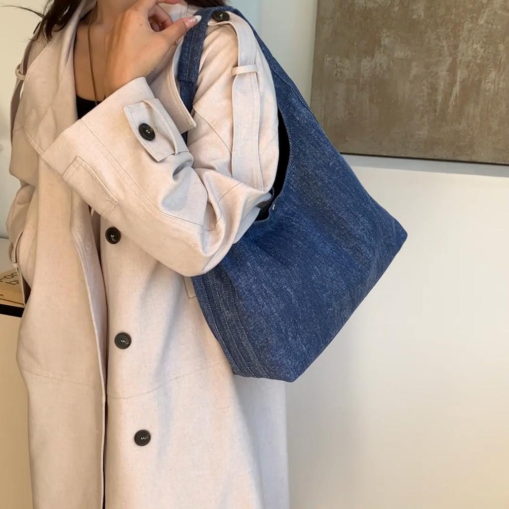 Denim Hobo Bag for Women with Oversized Design and Simple Style