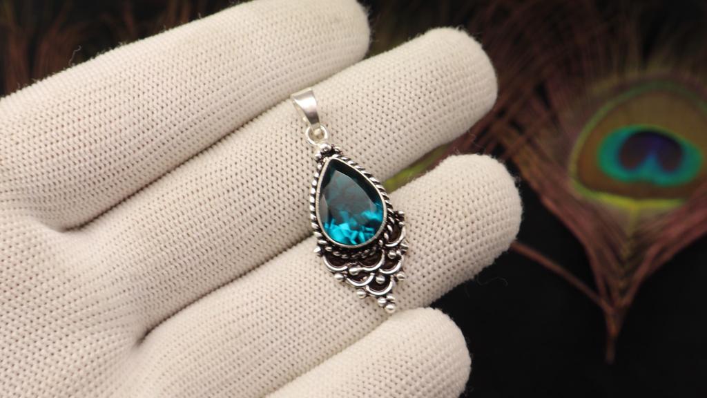 Pietra Preziosa Apatite Argento Sterling 925 Gioiello Fatto a Mano Ciondolo 1,5" Per Regalo PP-70-1