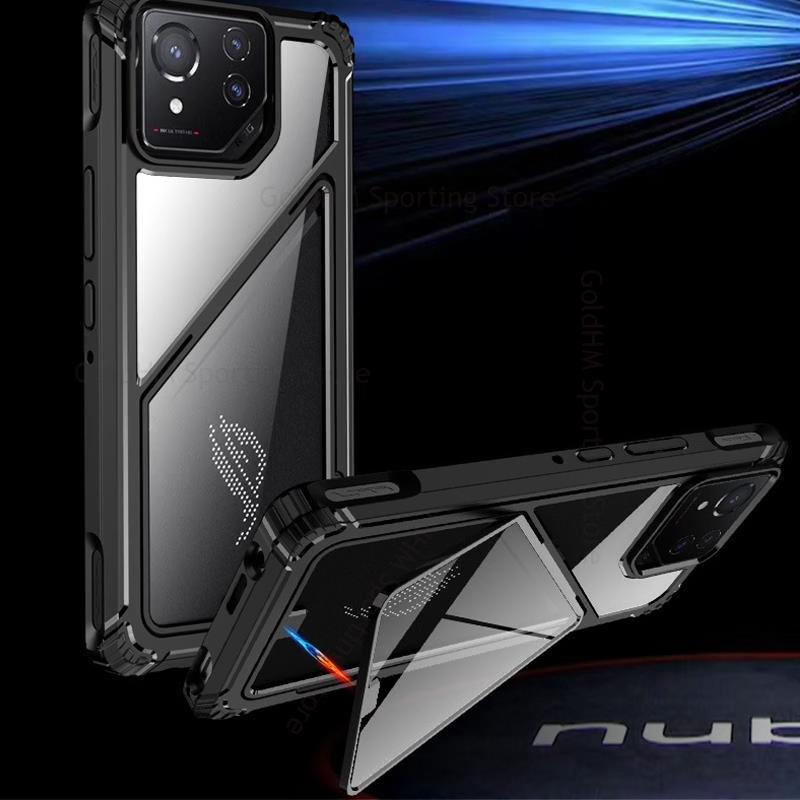 Phone Cases For Asus ROG Phone 7 Pro 2 In 1 Transparent Magnetic Kickstand Phone Case For ASUS Rog Phone 7 Funda Invisible Bracket Hard PC Clear Cover