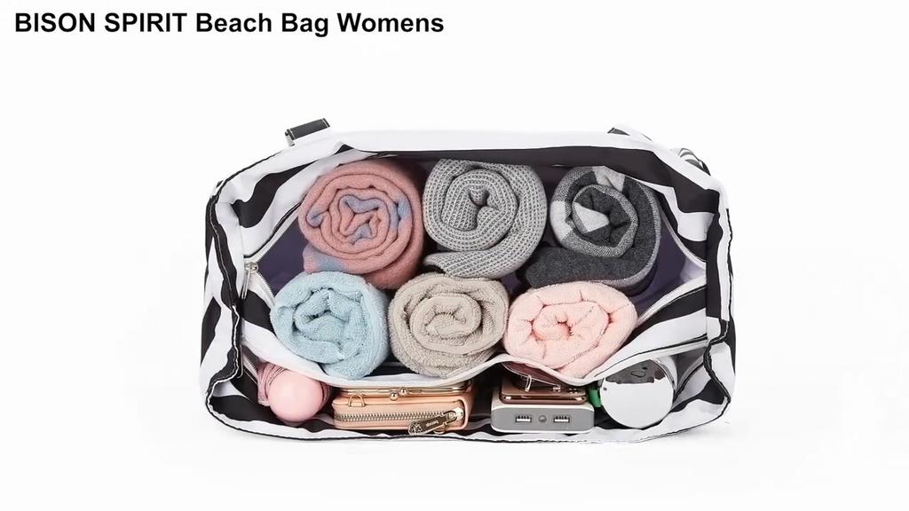 1PC Beach Tote Bag Lightweight Foldable Multi-Pocket Design With Zipper Bag Perfect For Pool Travel Gym And Outdoor Adventures Handbag