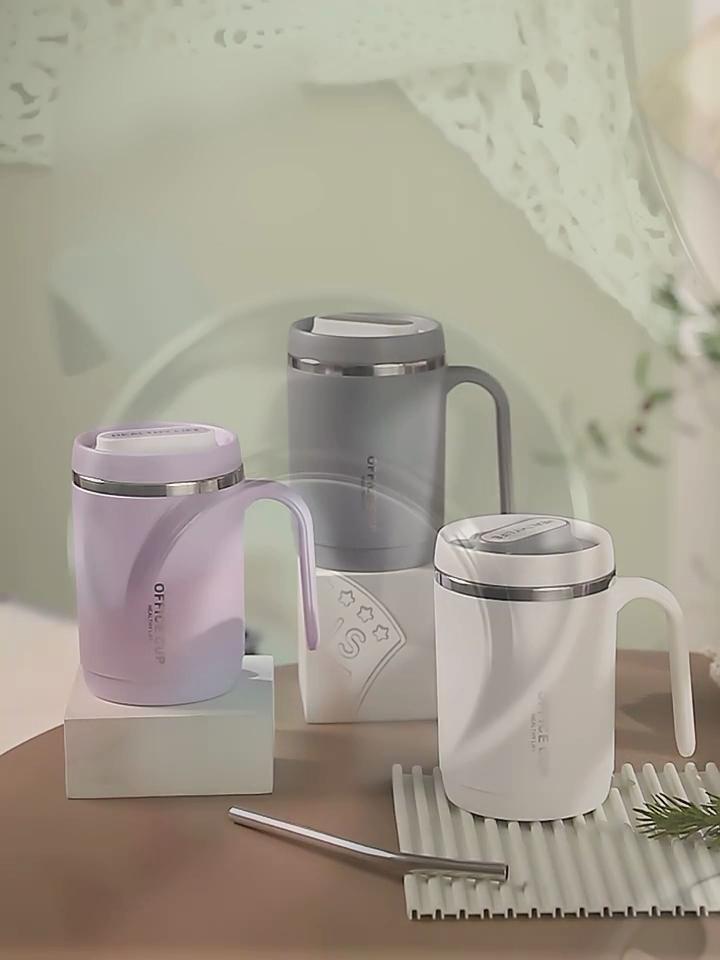 500ml Water Cup with Cover Sealing Silicone Ring Double-layer Liner Design Wide Mouth Leak-proof Drink Water Handle Stainless Steel Silicone Coffee