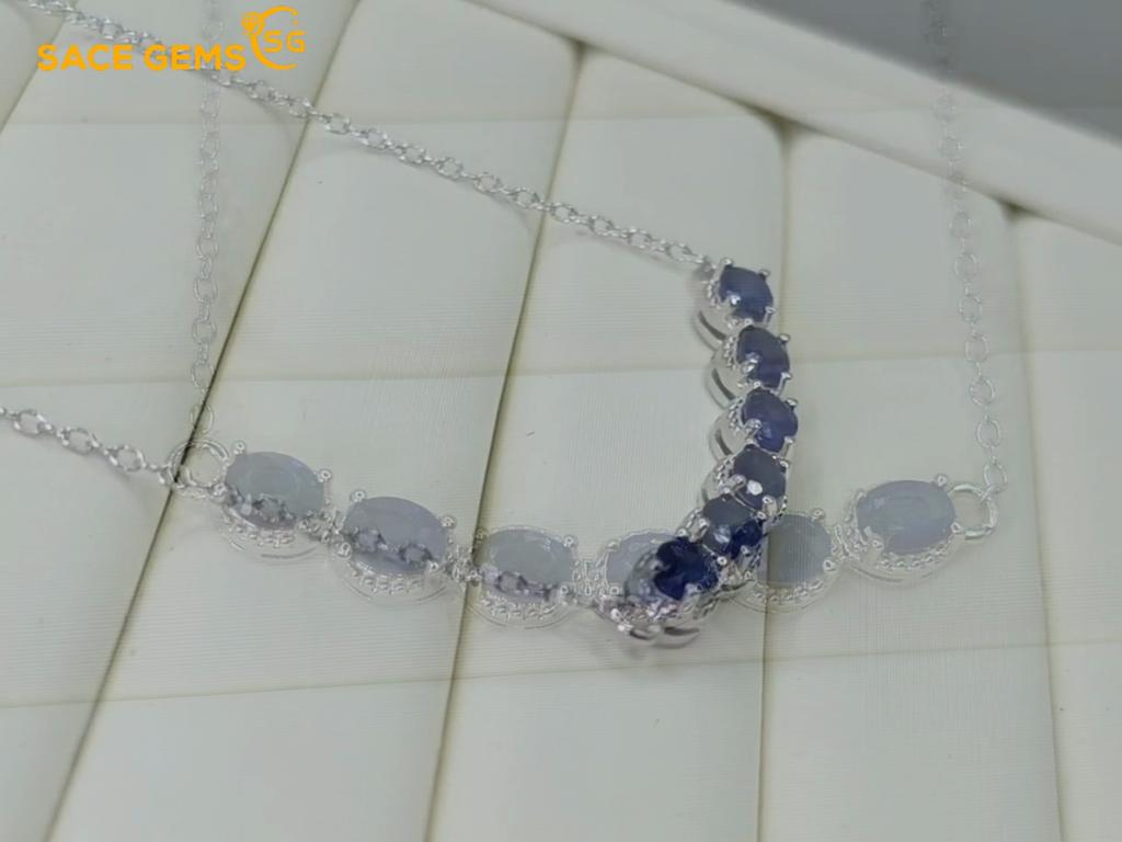 SACE GEMS S925 Sterling Silver Certified 3*4MM Natual Sapphire Pendant Necklaces for Womne Engagement Cocktail Party Fine Jewelry