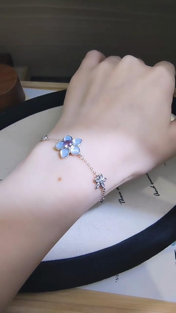 White Fritillary Flower S925 Sterling Silver Bracelet Women's Light Luxury Natural Crystal Stone Niche Jewelry Adjustable Jewelry Gift