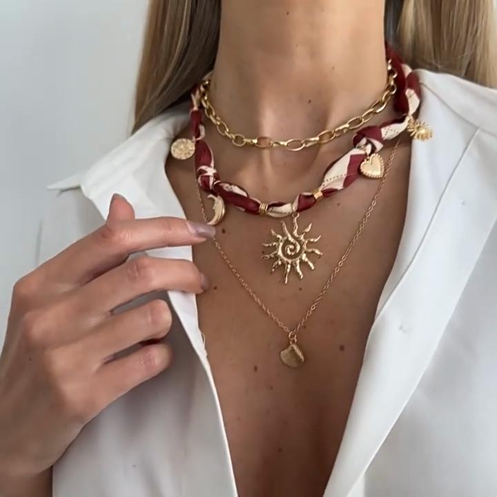 Ocean Style Sea Star Conch Pendant Necklace Sweet Cool Style Geometric Splicing Clavicle Chain