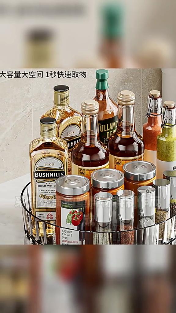 Luxury Rotating Storage Organizer Transparent Spice Turntable Kitchen Countertop Accessory Multifunctional Desktop Tray for Living Room Home Decor