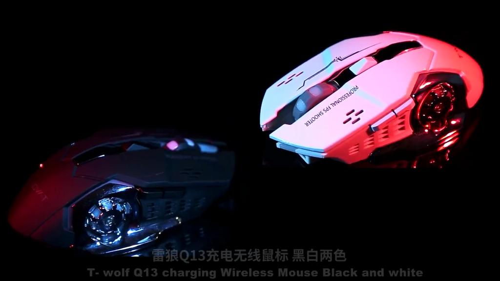 T-WOLF Thunder Wolf Q13 Rechargeable Wireless Dual-Mode Bluetooth Gaming Mouse: Luminous Metal Design, Office Mute Feature.