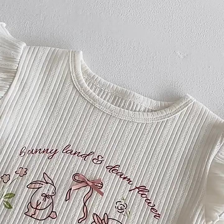 Baby Girls Cute Rabbit Print T Shirt Summer Short Sleeve Casual Fashion Top