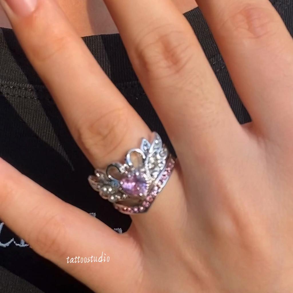 Elegant Beautiful Silver Color Heart Ring Women's Engagement Zircon Heart Shped Swan Ring Set Bridal Party Wedding Jewelry Gift