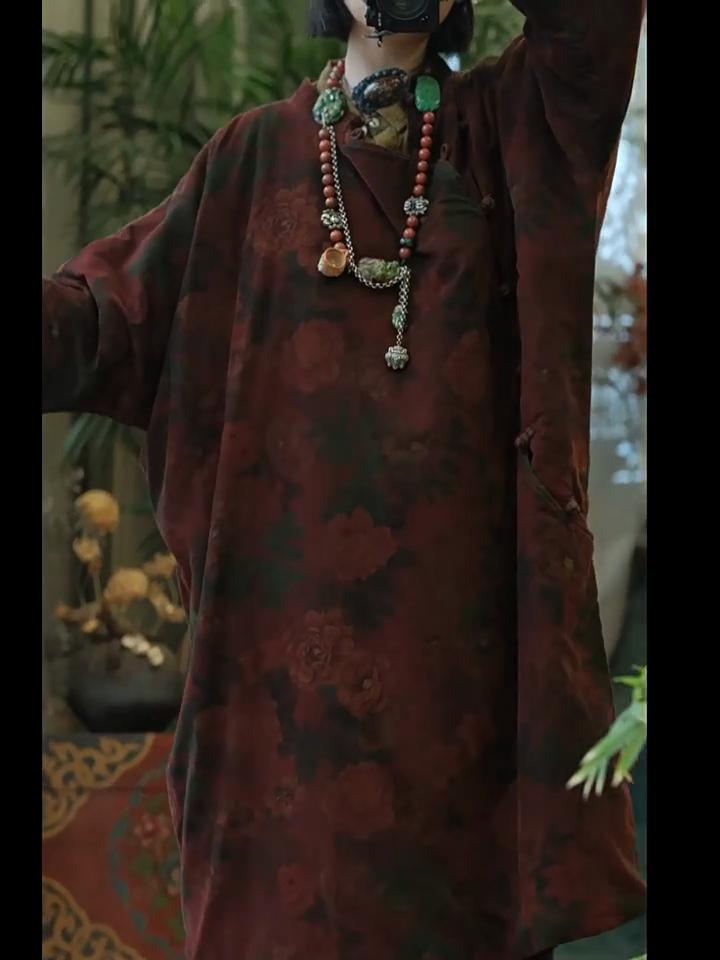 Johnature Women Print Floral Parkas Winter Vintage Coats Warm Long Sleeve Chinese Style Button Female Coats