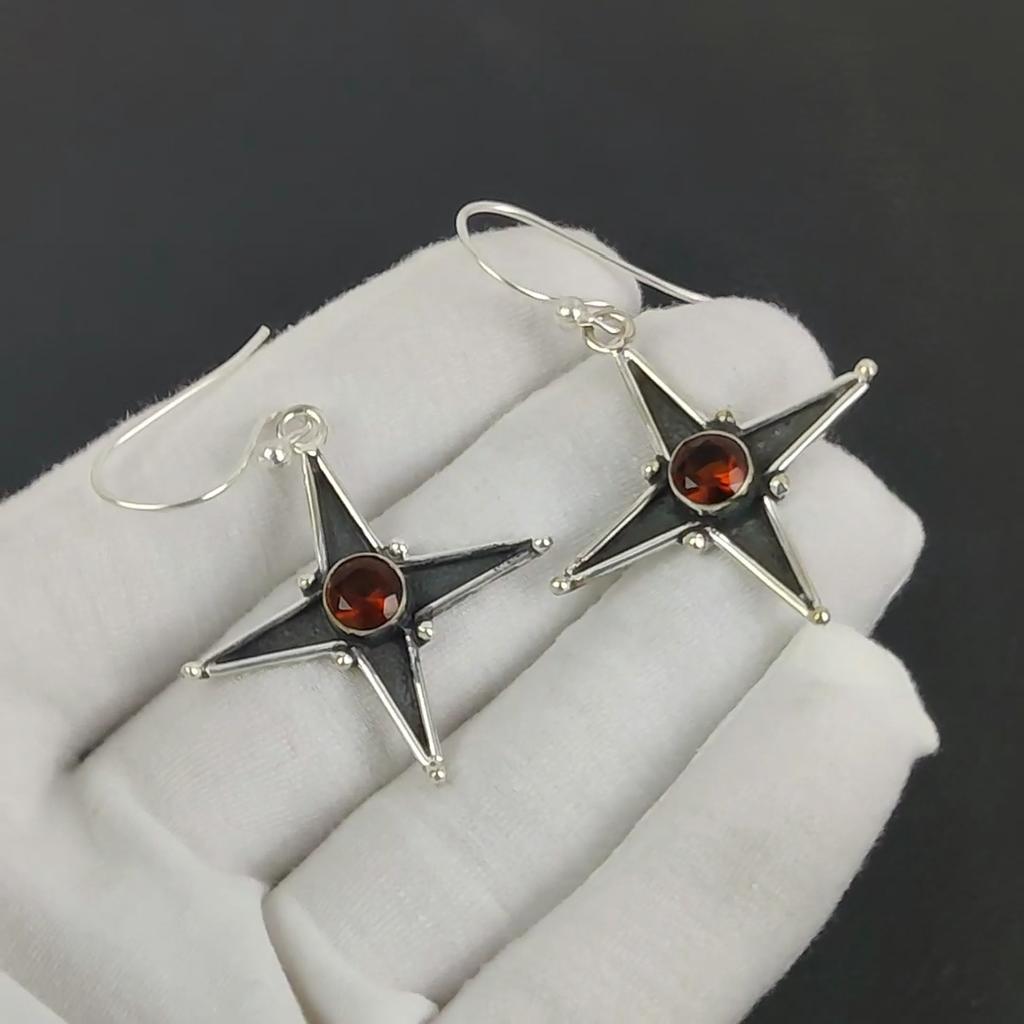 Lindos Brincos de Topázio Mel em Forma de Estrela, Brincos de Prata de Lei 925, Brincos Pendentes de Joalheria Prata Boho Feitos à Mão, Presente para Festa