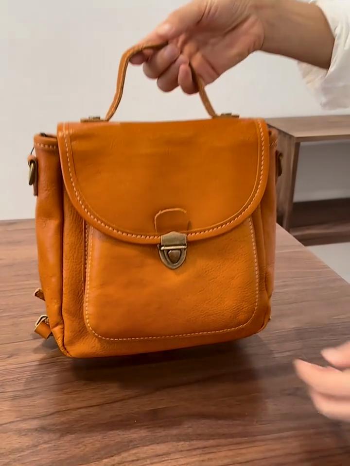 Johnature Genuine Leather Small Backpack Casual Versatile Multi Functional Women's Shoulder Crossbody Bags