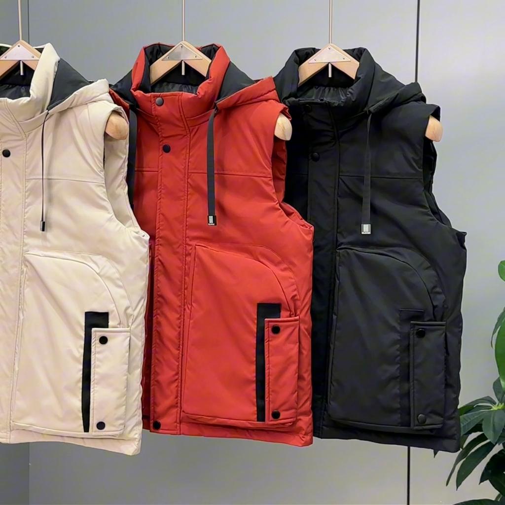 Plus Size L-5XL Fashion Winter Sleeveless Jackets Man Thick Black Outerwears Men's Warm Vest Hooded