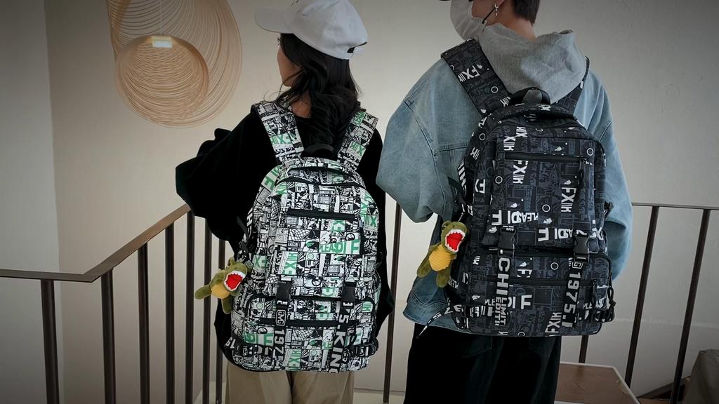 Letter Print Student School Bag Men Large Capacity Backpack