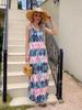 Womens Fashion Chic Argyle Print Spaghetti Strap Maxi Dress Summer Beachwear Vacation Dress Sleeveless Dress Strappy Dress Long Dress
