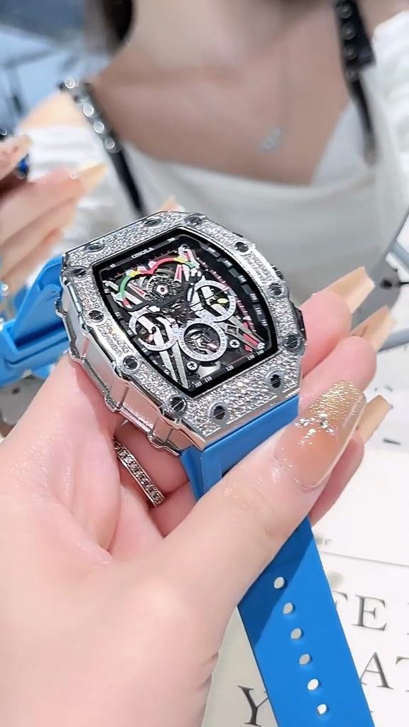 ONOLA Tonneau Shape Quartz Watches Men Luxury Diamond Inlay Rose Gold Watch Fashion Business Waterproof Multifunctional Wristwatch