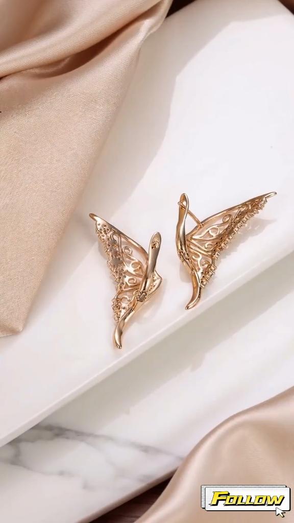 Kinel Vintage Butterfly Earrings Rose Gold Color With Shiny Zircon