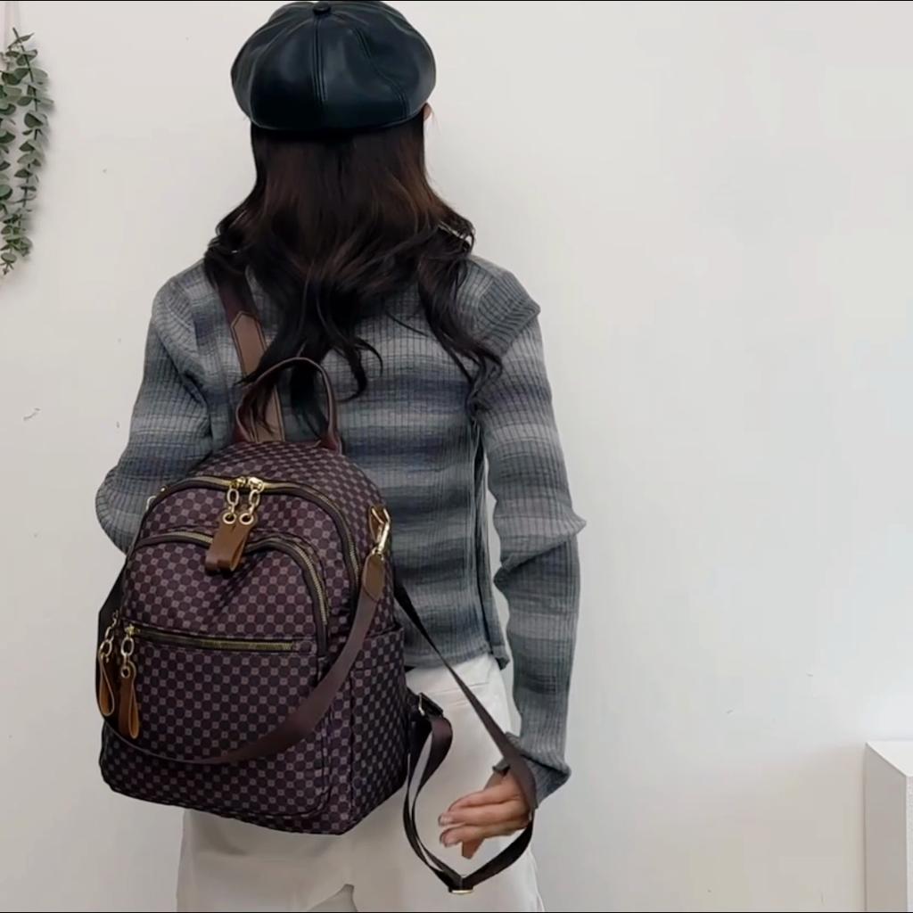 Women's Retro Printed Backpack Letter Large Capacity Travel Three-Use Backpack