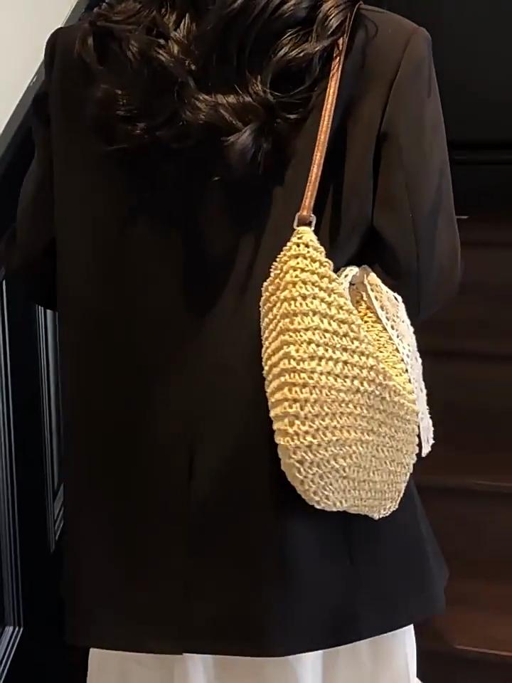 Neformální nákupní taška přes rameno ze slámy s velkou kapacitou, dutě pletená, dámská crossbody taška, letní plážová cestovní dámská proutěná pletená kabelka