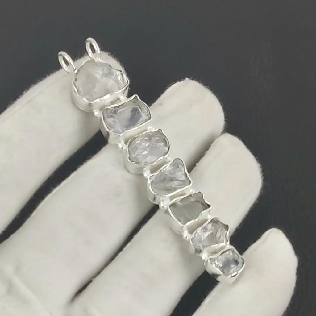 Natural Crystal Quartz Raw Gemstone Silver Pendant In 925 Sterling Silver - Handmade Design, Everyday Wear Jewelry Gift For Love