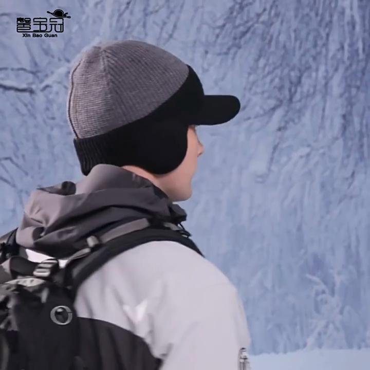 Winter hat, scarf set, outdoor velvet and cold-proof knitted wool hat, men's cycling warm ear protection pullover hat