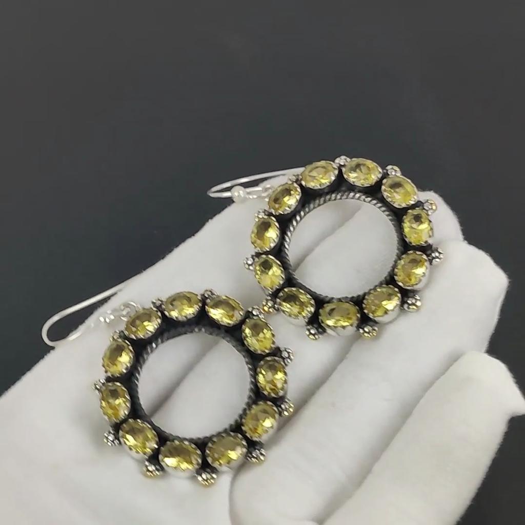 Beautiful Citrine Gemstone Earrings, 925 Sterling Silver Earring, Handmade Boho Silver Jewelry Dangle Earrings, Thansgiving Gift