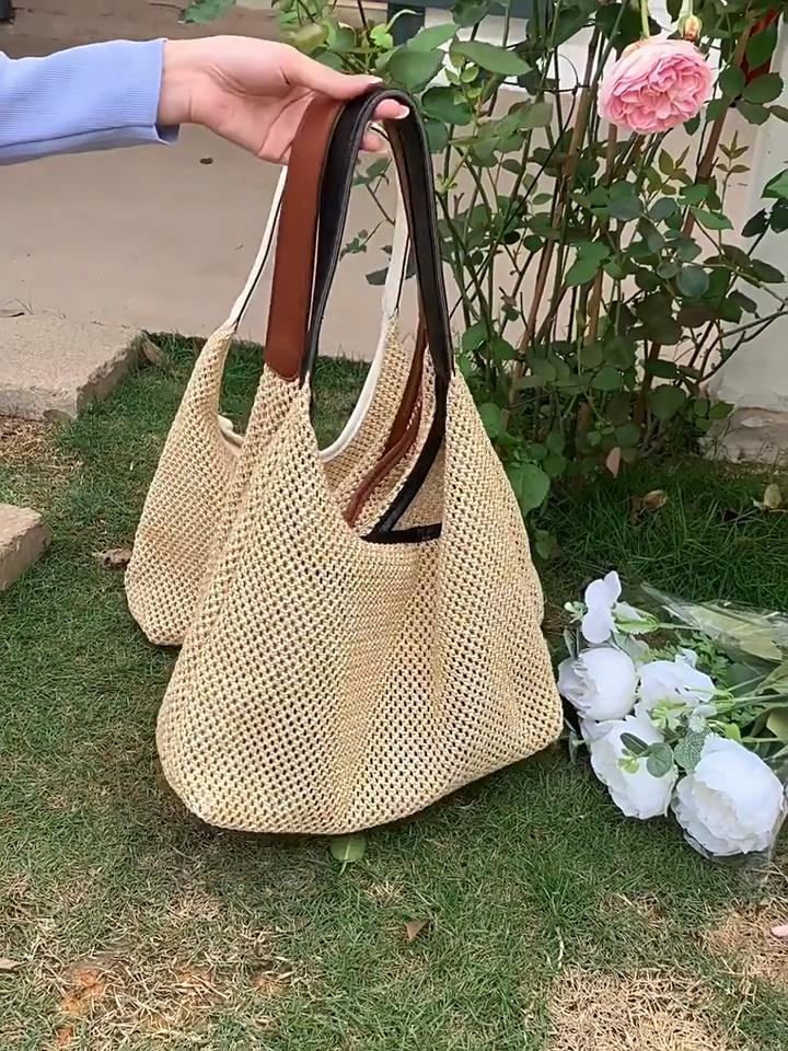 Purses Woven Casual Bucket Straw Underarm Bag Large Capacity Solid Color Shoulder Women Knitting Holiday Beach Shopping Bag