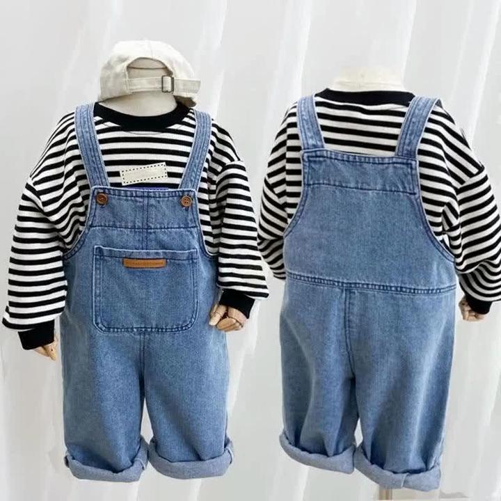 Boys Jeans Girls Backpack Pants Children Spring Jumpsuit Autumn Fashion Pants Baby Pockets Casual Trousers New Loose Warm Romper