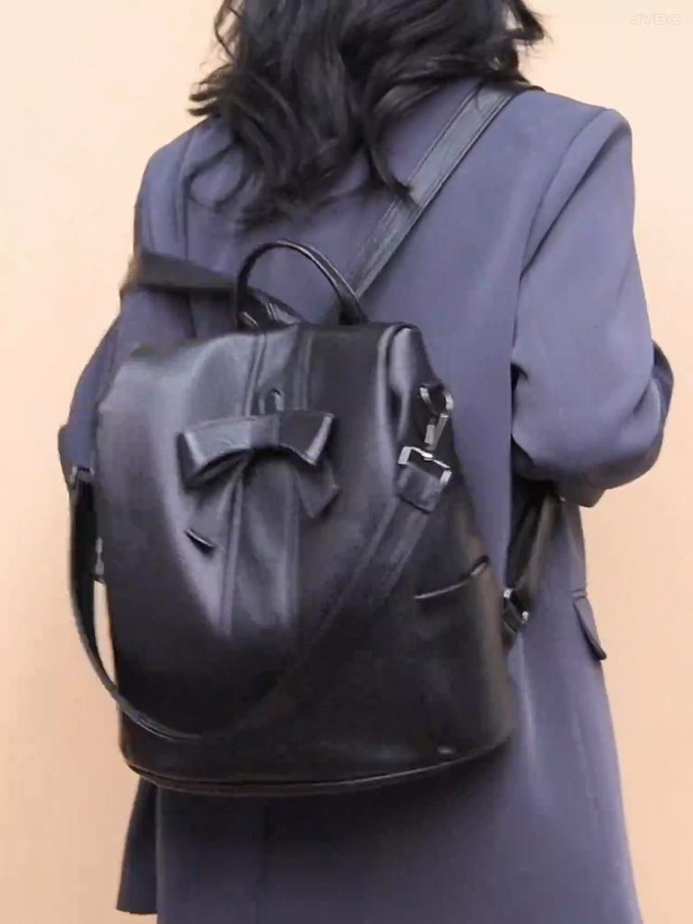 Dámský cestovní batoh s lukem Anti-Theft Travel Backpack Kožená multifunkční školní taška