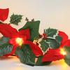 2M 10LED/3.5M 10LED Christmas Poinsettia Garland Poinsettia Velvet Artificial Poinsettia Garland String Lights for Christmas Tree Decor