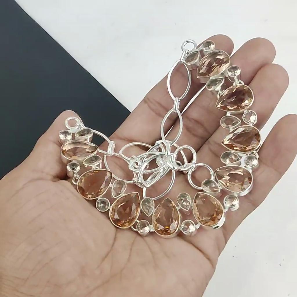 Dainty Morganite Gemstone Handmade 925 Sterling Silver Necklace, Morganite Silver Necklace For Wife, Unisex Necklace, Christmas Day Gift