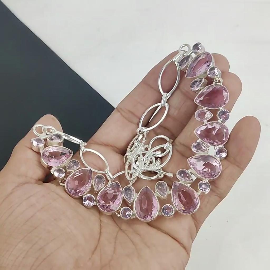 Magnifique collier en argent sterling 925 fait main avec une pierre précieuse kunzite rose, collier en argent kunzite rose pour femme, collier unisexe, cadeau de rembourrage