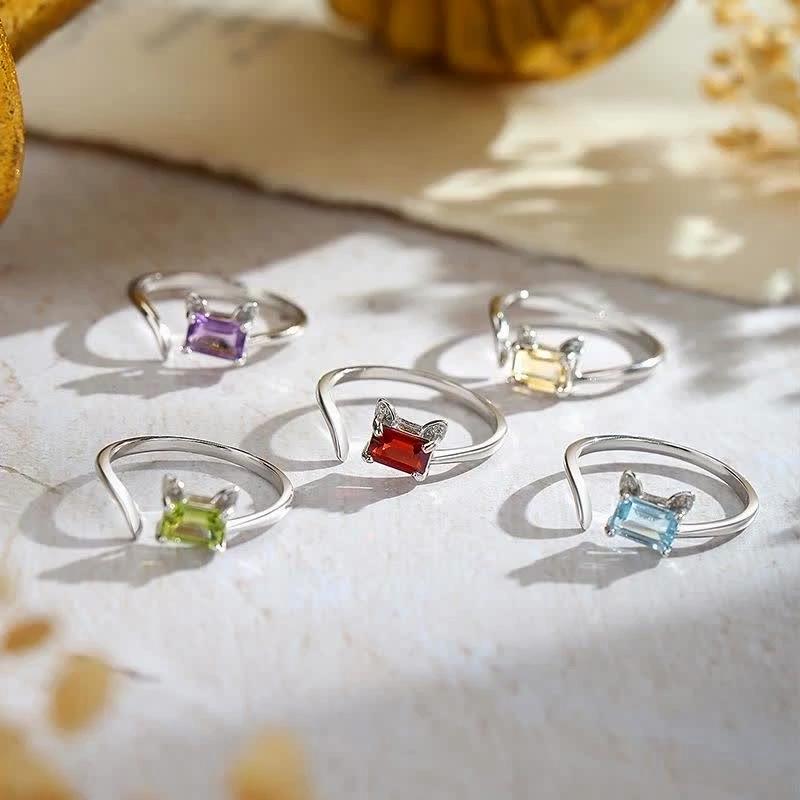 S925 Echtsilber Kristall Offener Ring, Verstellbare Größe, 6 Farben Optional, Minimalistischer Koreanischer Stil Band Schmuck Geschenk für Freundin