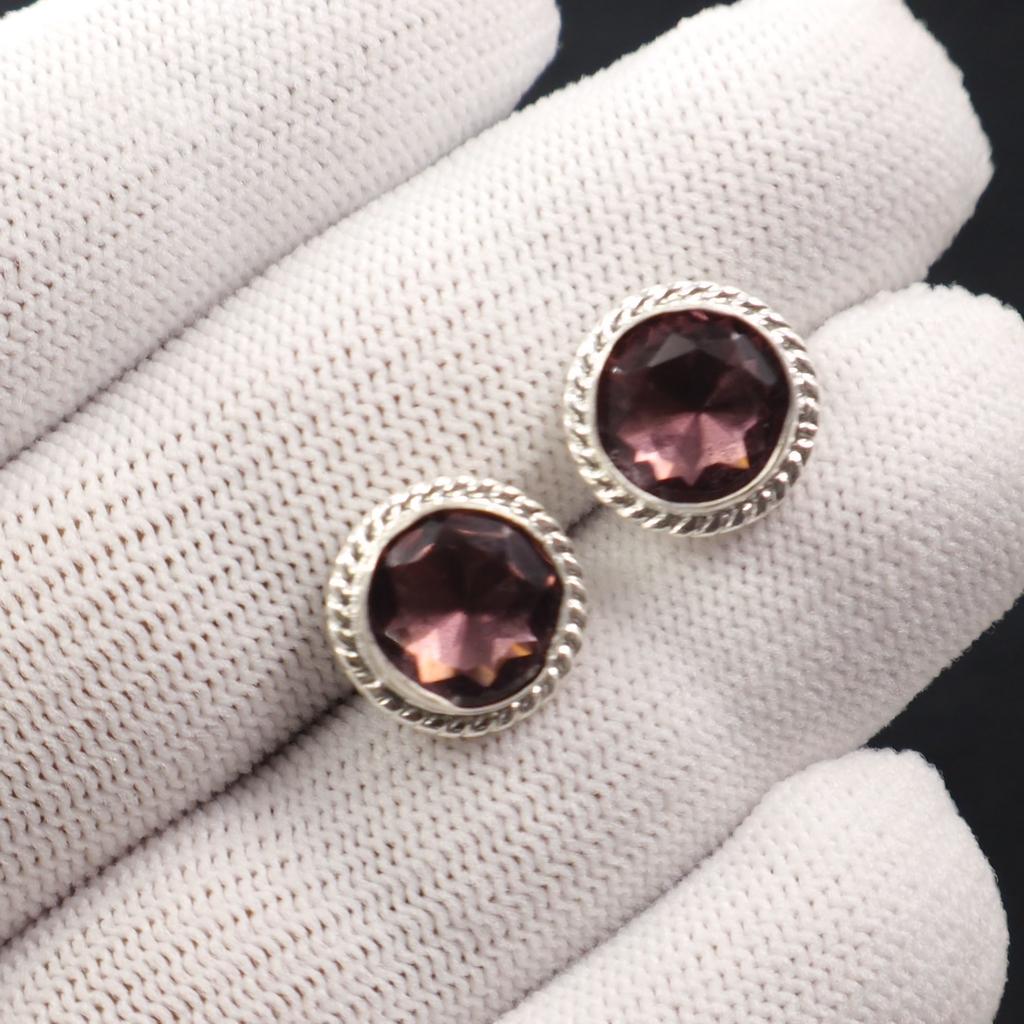 Rhodolite Gemstone 925 Sterling Silver Jewelry Handmade Stylish Earrings 0.53" EE-147-12