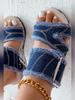 Summer Denim Open-Toe 1 Pair Trendy Wedge Sandals - Crisscross Strap Design, Adjustable Buckle Closure, Frayed Edges - Casual Sandals for Summer