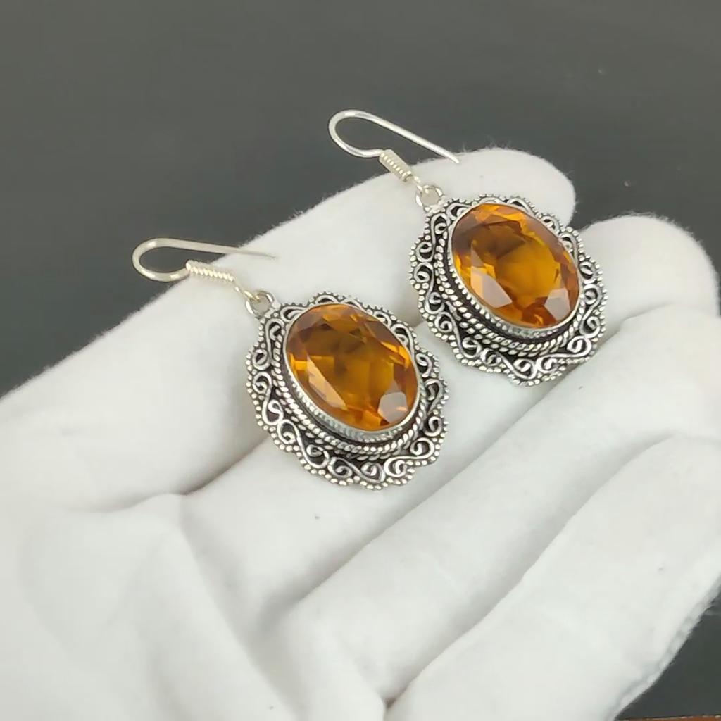 Boucles d'oreilles étonnantes en Citrine, Boucles d'oreilles en Argent Sterling 925, Boucles d'oreilles en Argent pour Cadeau, Boucles d'oreilles pendantes en Citrine pour Cadeau de Fête des Mères