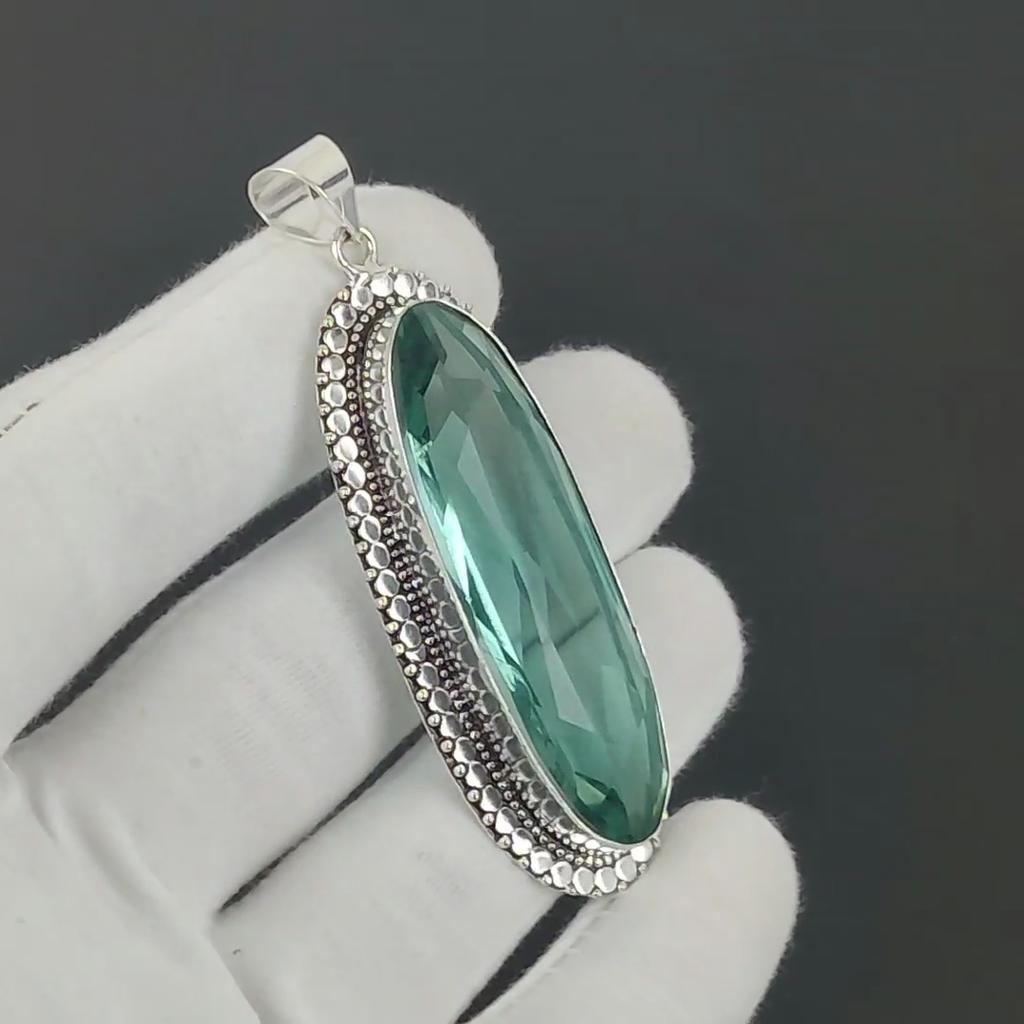 Beautiful Aqua Apatite Pendant, 925 Sterling Silver Pendant, Handmade Pendant, Antique Pendant, Aqua Apatite Gemstone Pendant, Party Wear Gift