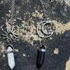 2Pcs Couples Retro Sun Moon Natural Stone Hexagonal Column Crystal Couple Jewelry Necklace