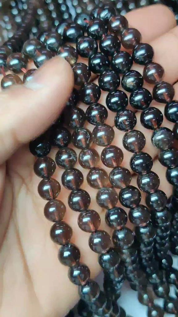 1 fullstreng 14-15 tommers perler, ekte naturlig A-klasse løse runde glatte røykkvartsperler, røykfylte krystallperler, 6 mm 8 mm 10 mm perler.