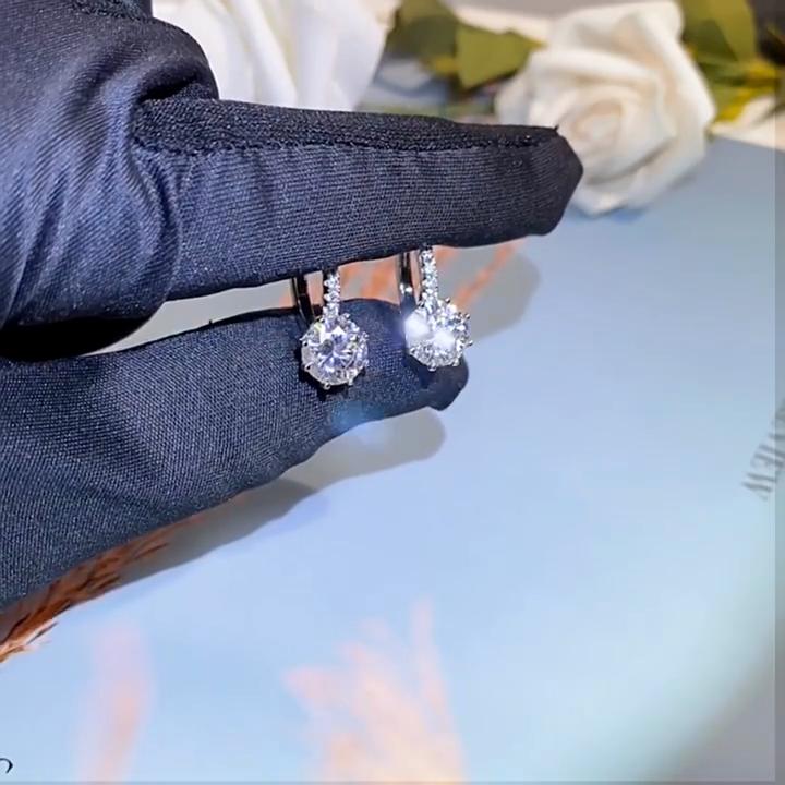8mm Round Cut Six Prong Pave Huggie Hoop Moissanite Earrings S925 Sterling Silver For Women